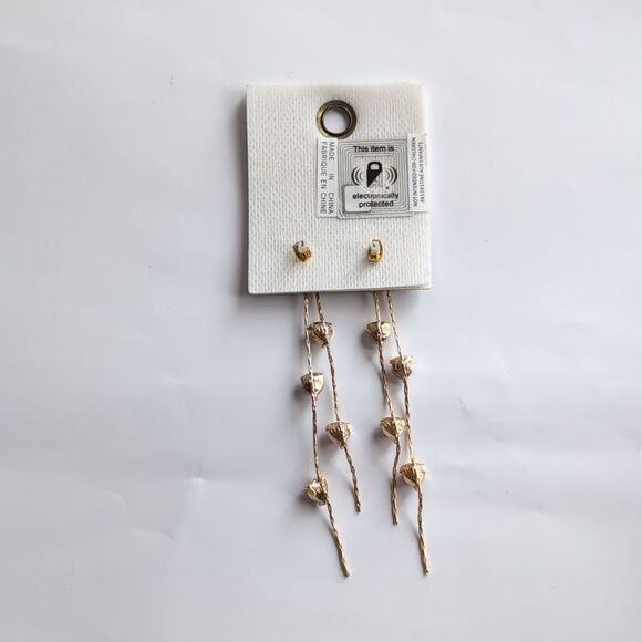 NWT Urban Outfitters Ombre Gold and Pink Heart Rhinestone Asymmetrical Earrings - Picture 3 of 10